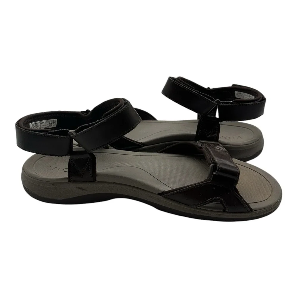 Vionic Canoe Leo Sandals Mens Size 13‎ Brown Leather Adjustable Backstrap
